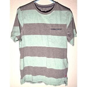 Stylish Levi's Green and Gray Striped T-shirt - Size Medium